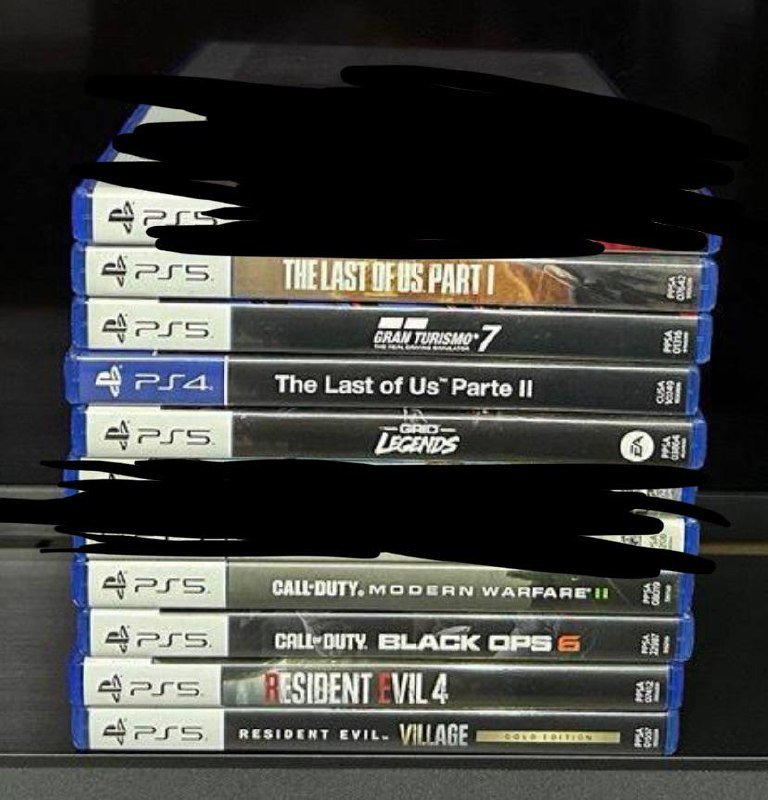 Gran Turismo 7, The Last of Us Part 1, Part 2, Grid Legend, Call of Duty Modern Warfare 2, Black Ops 6, Resident Evil Village, Resident Evil 4, Spider Man Miles Morales, FIFA 23
