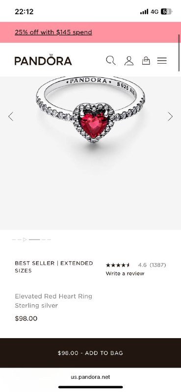 Кольцо Пандора размер 7 с красным камнем