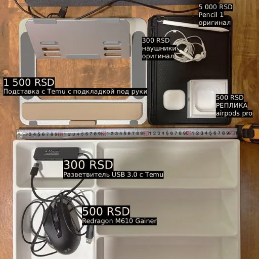 USB-колонка, подставка, Apple Pencil, наушники, мышка, разветвитель