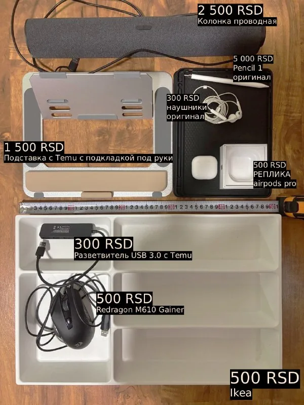 USB-колонка, подставка, Apple Pencil, наушники, мышка, разветвитель