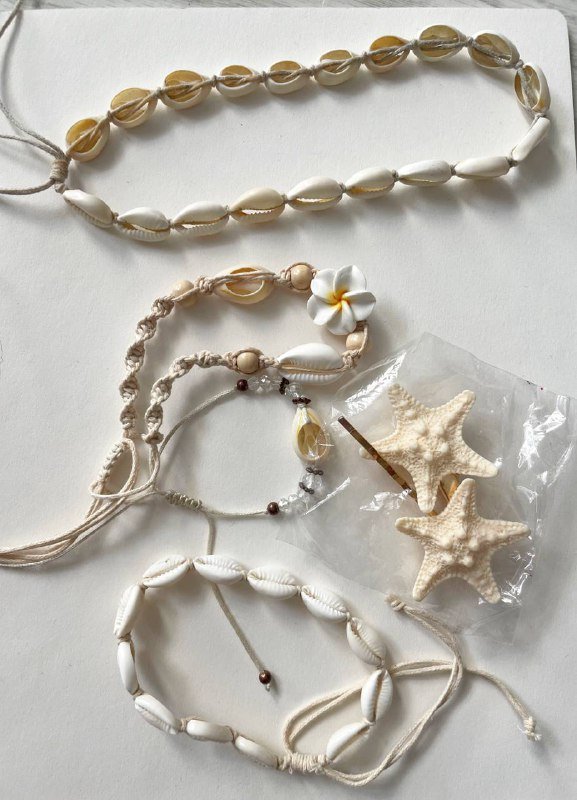 браслеты из ракушек, ожерелье из ракушек, заколочки, украшения на волосы, зеркальце, джибитсы, значок, обвес на чехол