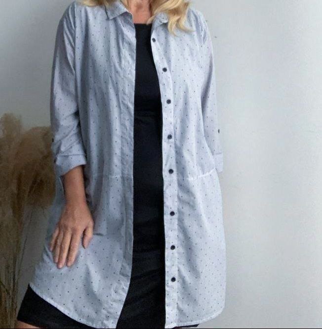 Длинная рубашка-туника бело-голубая полоска XXL 2