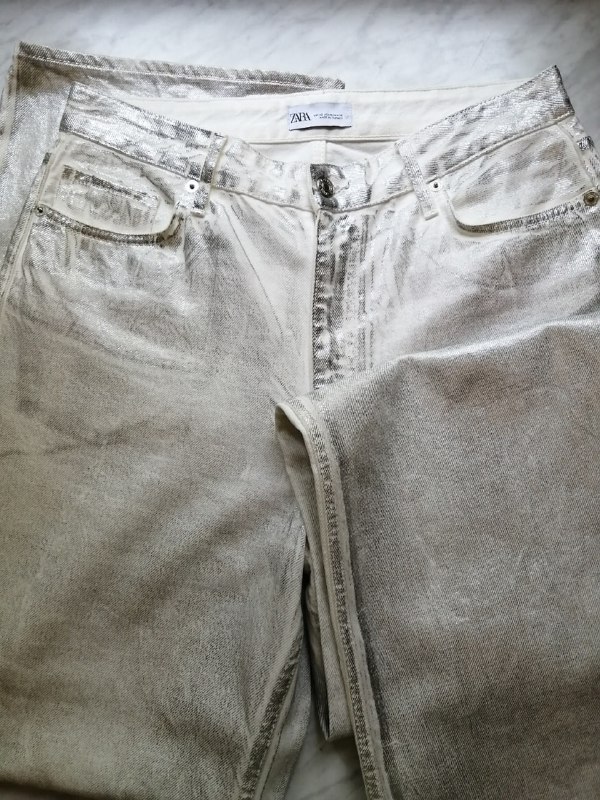 Женские джинсы ZARA серебристый металлик 4