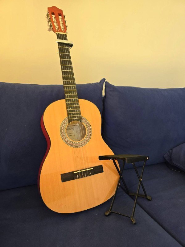 Акустическая гитара, антивандальный чехол, подножка, каподастр