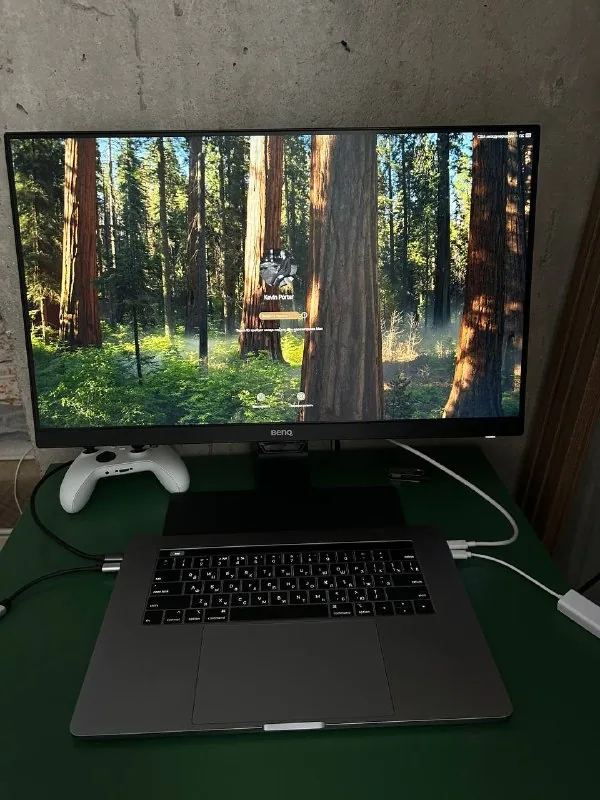 MacBook Pro, монитор BenQ, геймпад Xbox 1
