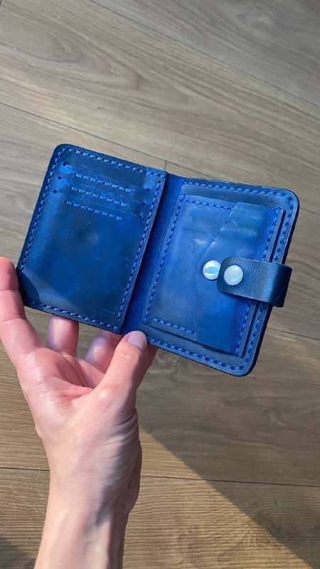 Мужское портмоне из натуральной кожи темно-синее 2