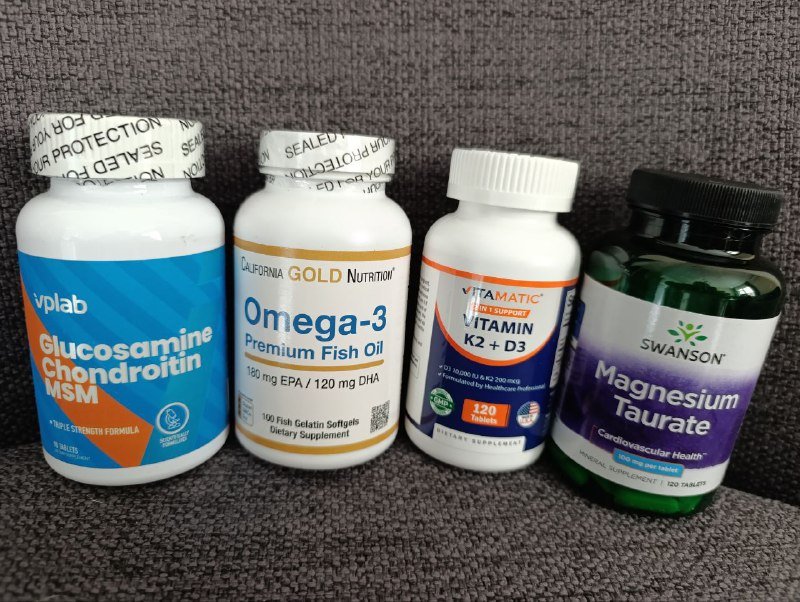 Добавки Glucosamine, Omega-3, Vitamin K2+D3, Magnesium Taurate