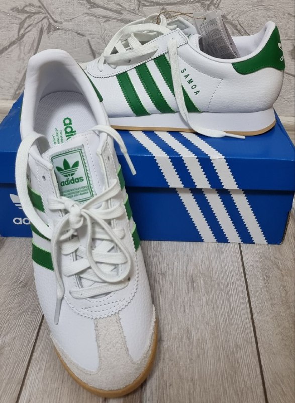 Кроссовки Adidas Samoa белые с зелёным 2