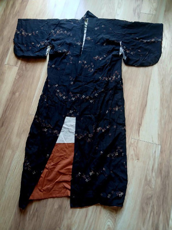 Чёрная хлопковая кимана, шёлковая серо-голубая кимана