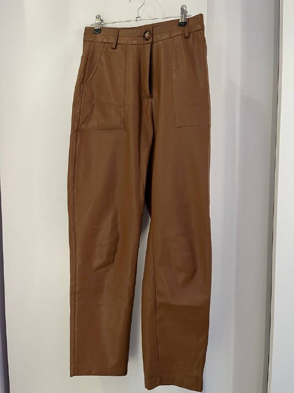 Брюки женские шерсть, кожаные прямые, кожаные бананы темный шоколад, размер хs 3