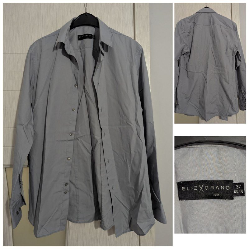 Рубашка классическая белая, рубашка серая, галстук с зажимом, брюки черные 2