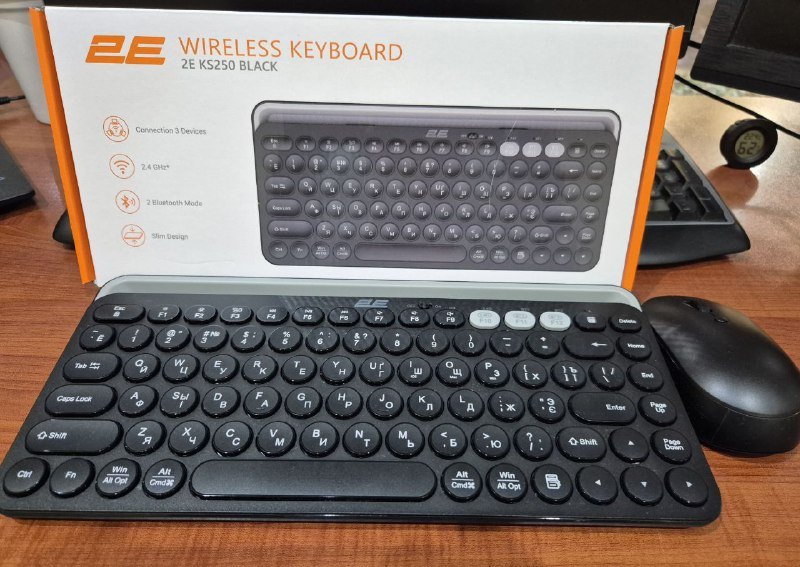 Беспроводная клавиатура 2E KS250 Slim Black EN/Cyrillic