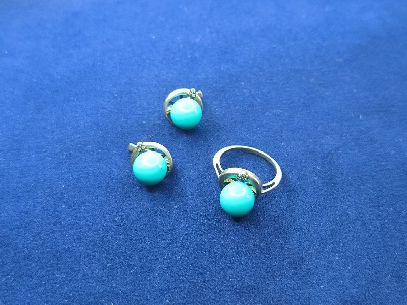 Кольцо с бирюзой и серьги серебро 925, бижутерия, бусы с кольцом из авантюрина