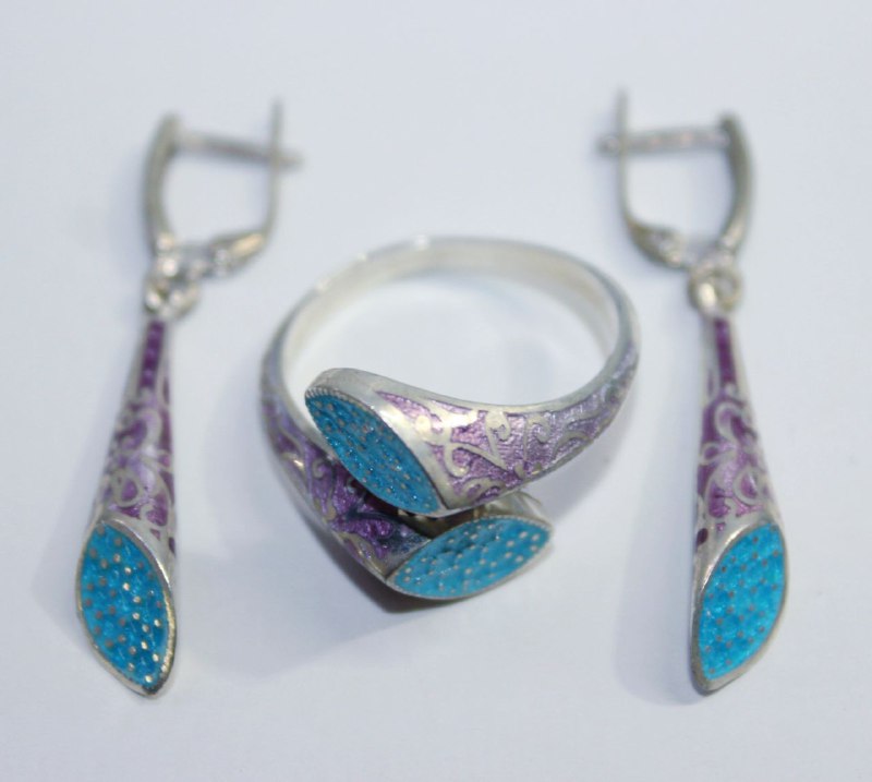 Минанкари на серебре, комплекты из колец и серег 3