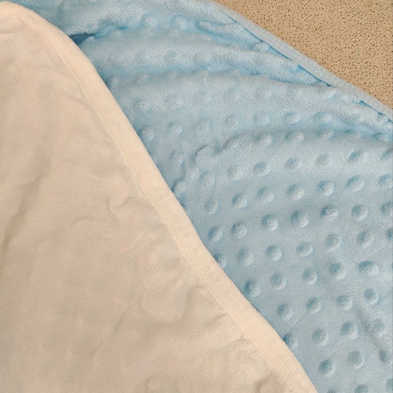 Двусторонний плед плюш хлопок белый и голубой 83x83