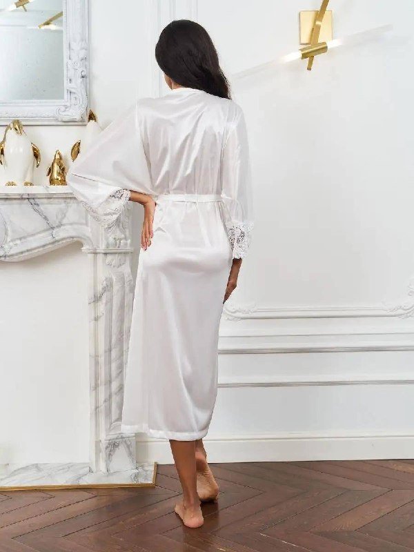 Шелковый комплект пижама и халат белые S/42 2