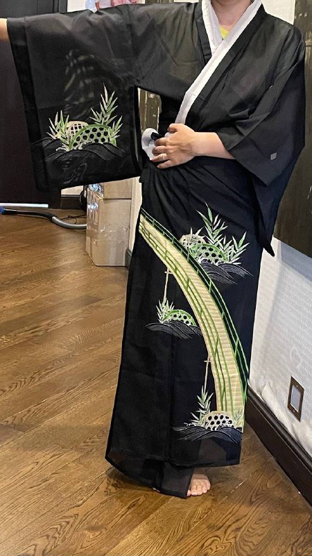 Японское кимоно - юката черное, желтое, фиолетовое 2