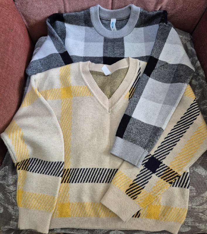 Вязаный джемпер в клетку для девочки, размер 128 и 134 3