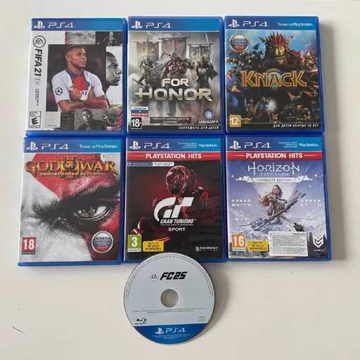 Диски для Sony PS4: FIFA 21, For Honor, Knack, God of War Remastered, Gran Turismo Sport, Horizon Zero Dawn, FC 24