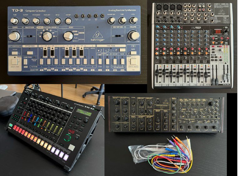 Синтезаторы, драм-машина, микшер, патчи, миди-кабели