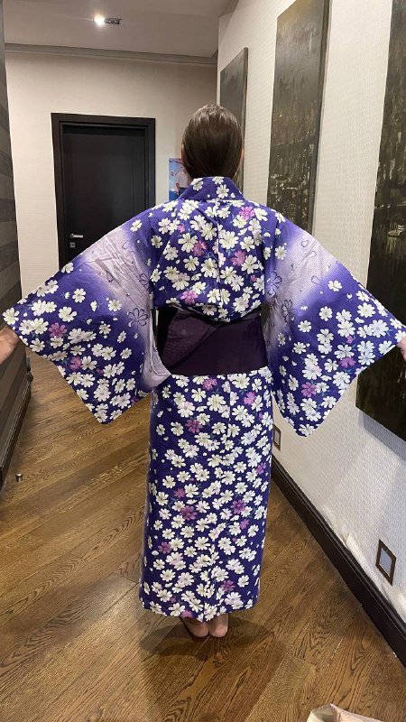 Японское кимоно - юката черное, желтое, фиолетовое 8