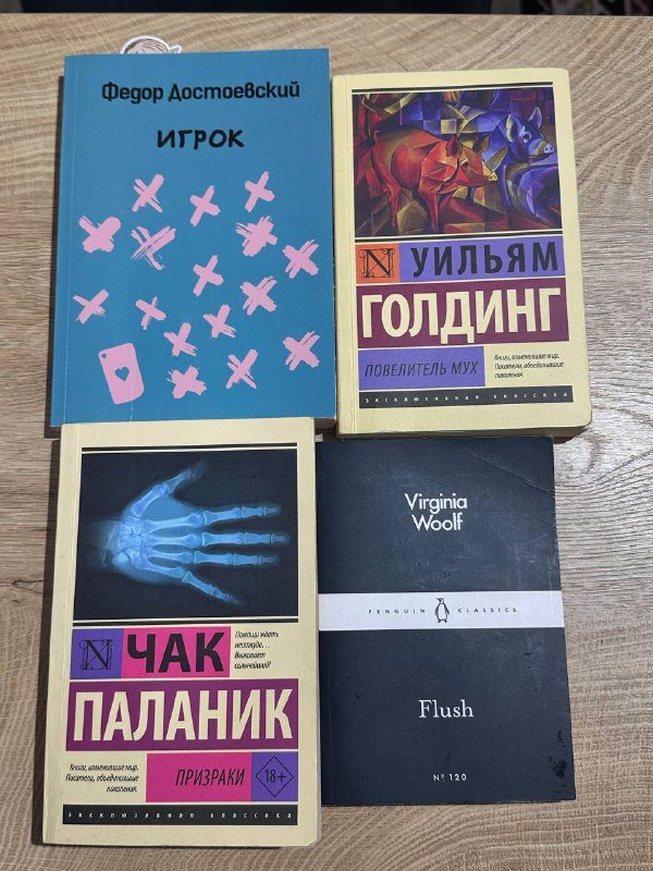 Книги Фёдор Достоевский Игрок, Уильям Голдинг Повелитель мух, Чак Паланик Призраки, Virginia Woolf Flush