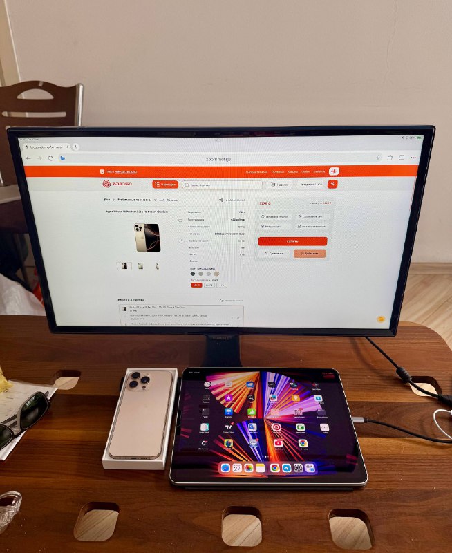 iPhone 16 pro max, iPad Pro 12.9 M1, монитор Samsung 27