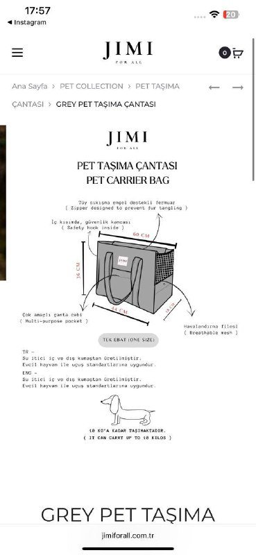 Сумка для животных до 10 кг JIMI 2