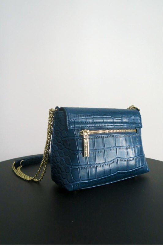 Темно-бирюзовая кожаная сумка кроссбоди с тиснением под крокодила 3