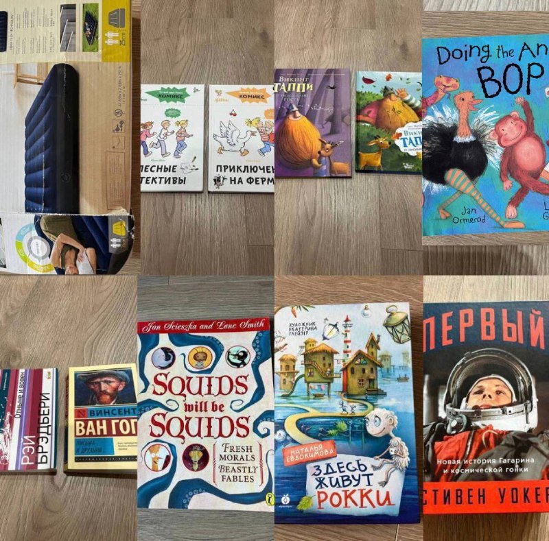 Надувной матрас, комиксы, книги детские и художественные