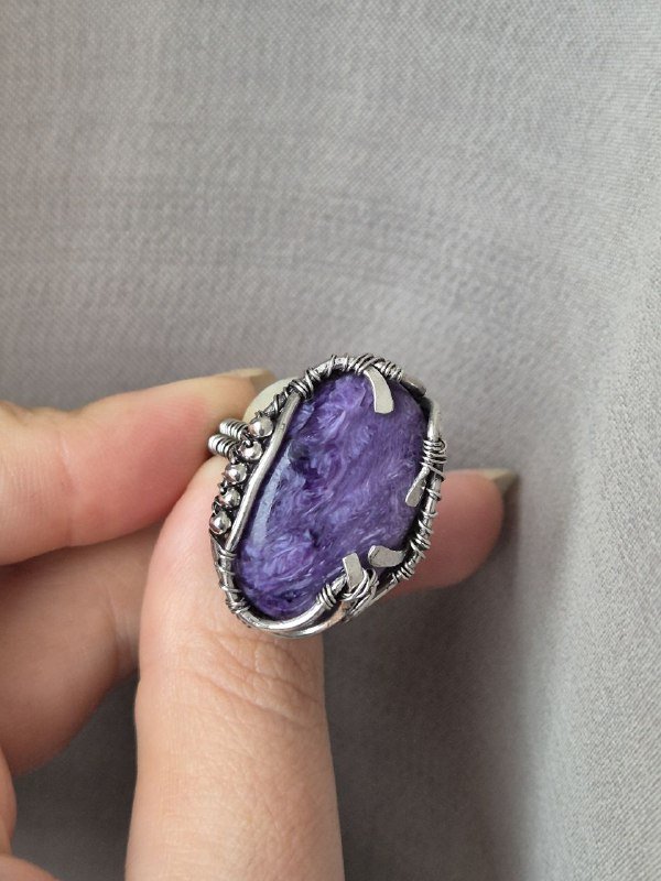 Кольцо с чароитом ручная работа 2