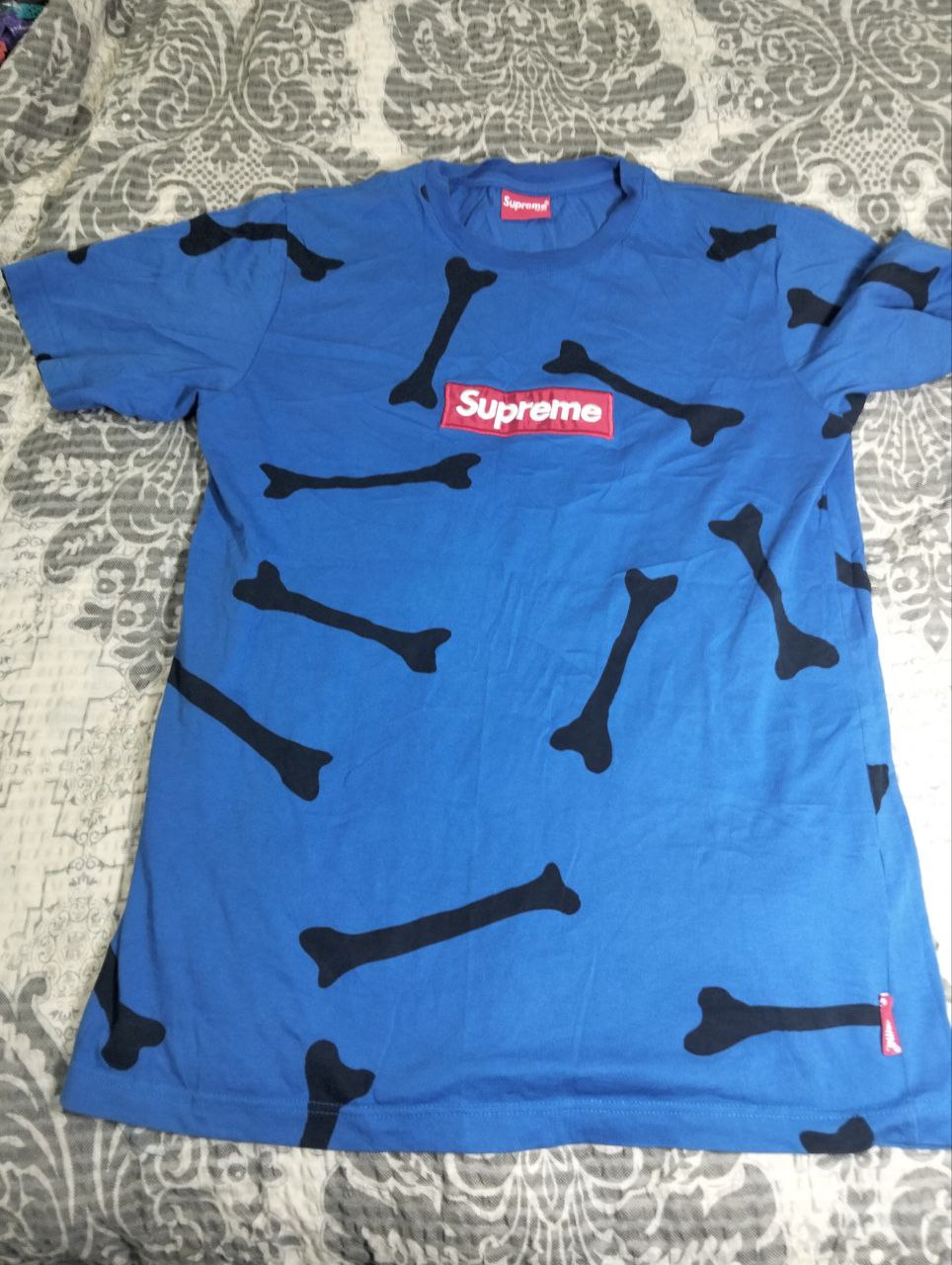 Мужская синяя футболка Supreme с костями
