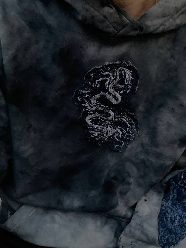 Мужской худи оверсайз с джинсовыми элементами 5