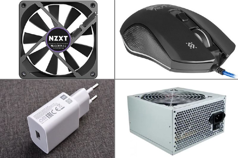 Кулер NZXT Case Fans, Проводная игровая мышь Defender Sleipnir GM-927, Зарядное Xiaomi MI MDY-09, Блок питания FOXLine ATX Power Supply