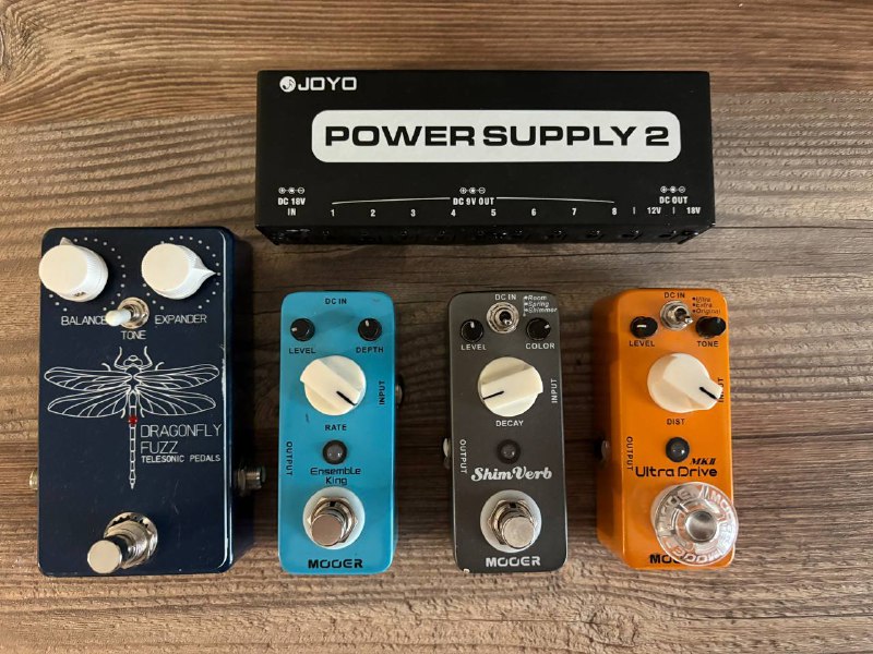 Педали MOOER Ultra Drive, ShimVerb, Ensemble King, Dragonfly FUZZ, Joyo Power Supply 2