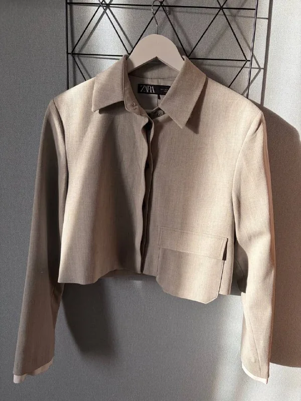 Укороченный женский пиджак Zara светло-серый 1