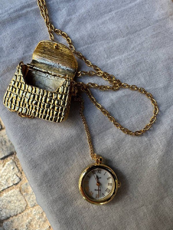 винтажный кулон-часы мини-сумочка под золото