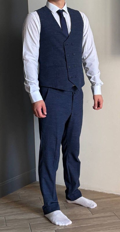 Мужской костюм темно-синий пиджак жилет брюки 2