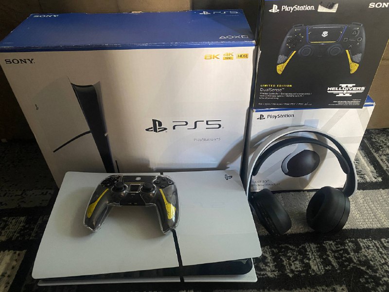 Ps5 slim с дисководом, наушники Sony pulse 3d, геймпад