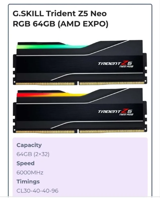 Оперативная память G.Skill Trident Z5 Neo RGB 64GB DDR5