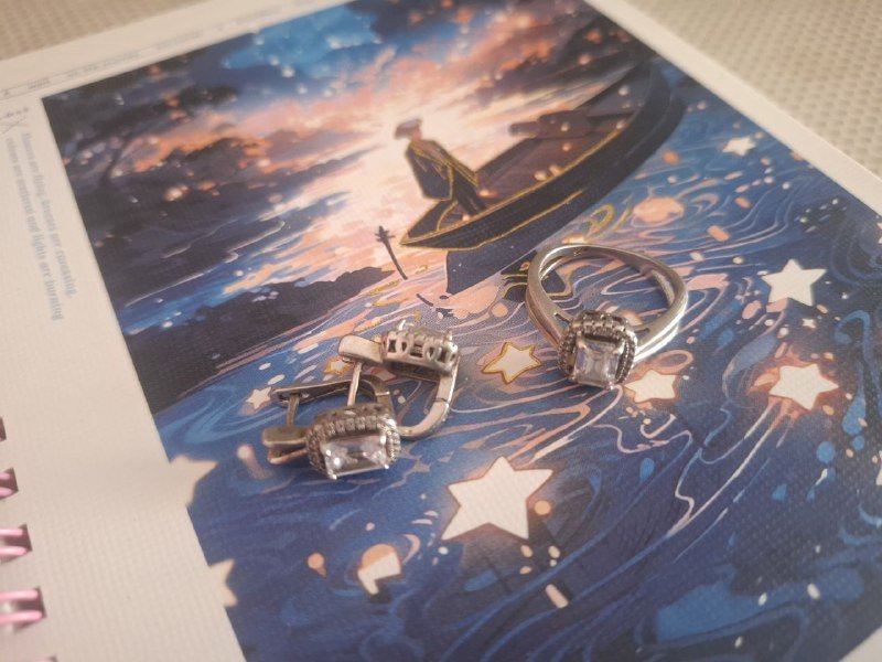 Серебряное кольцо и серьги с камнями 3