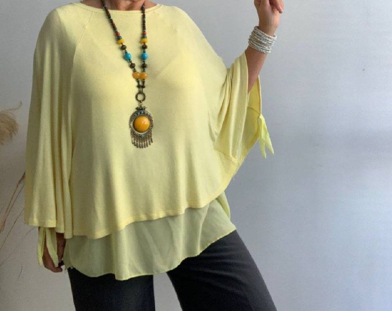 Блуза-пончо из хлопка ALE лимонная 2