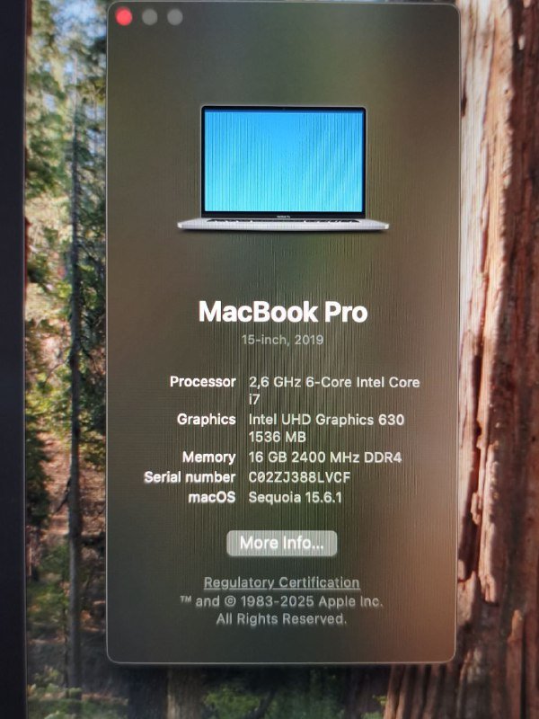 Macbook pro 15 2019 i7 16GB SSD 256GB Radeon Pro 555x 4