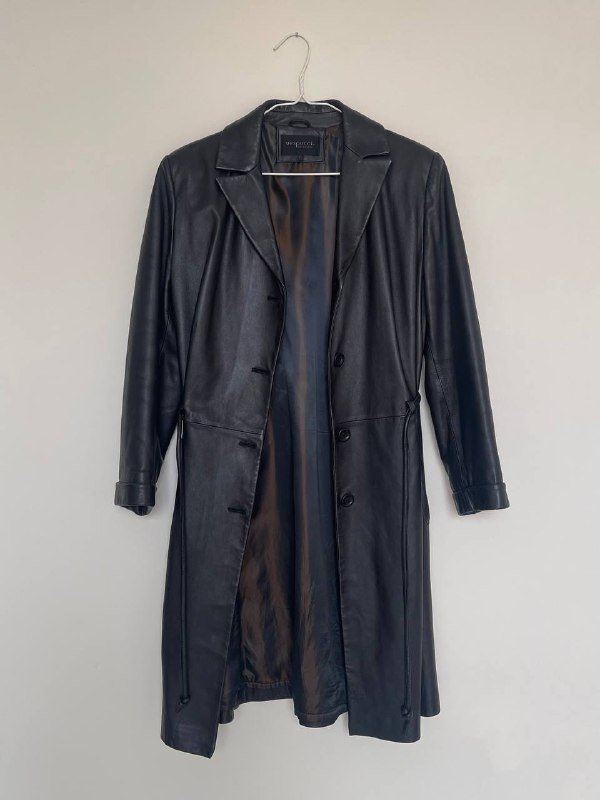 Винтажный кожаный плащ с поясом размер S 3