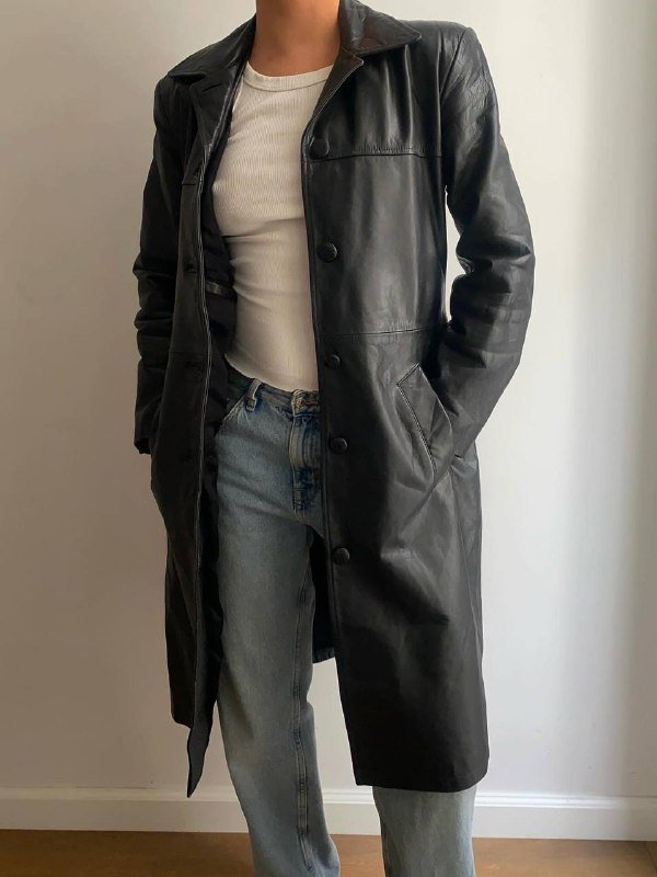 Винтажный кожаный тренч женский размер M