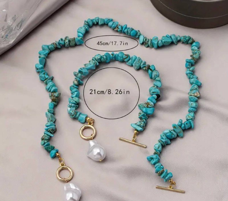Набор ожерелье и браслет бирюза искусственный жемчуг 2