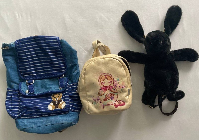 Женский синий рюкзак, Детский бежевый рюкзак, Детский черный плюшевый рюкзак