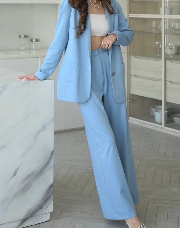 Голубой костюм пиджак брюки S