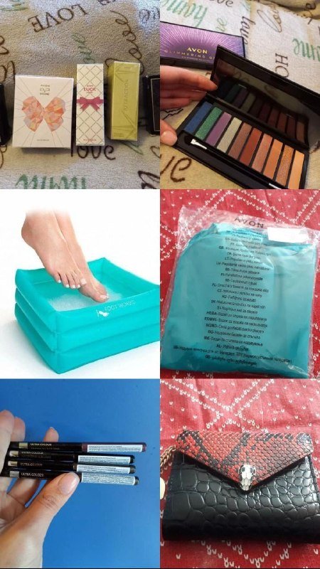 Туалетная вода, палетка теней, ванночка для ног, карандаши Avon, кошелёк, USB-лампа, глиняные горшочки, набор отвёрток