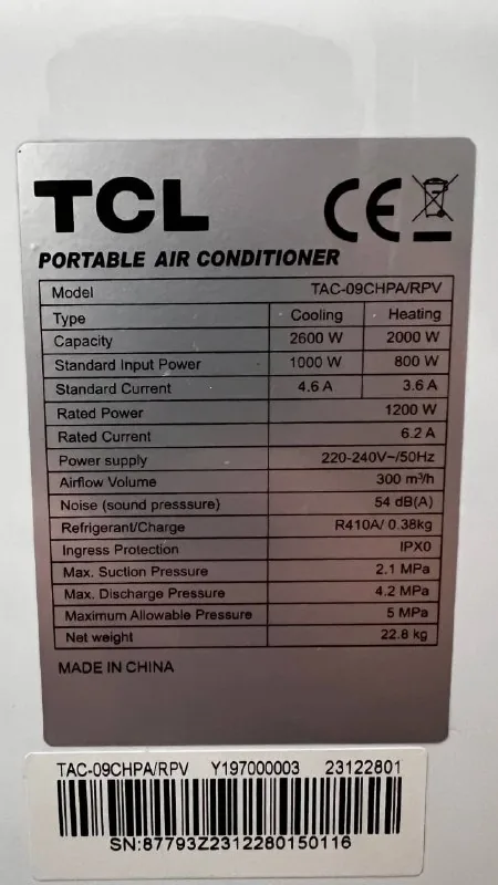 Мобильный кондиционер TCL TAC-09CHPA/RPV 1